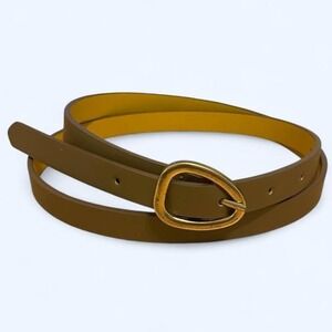 Olive green faux leather belt with gold buckle